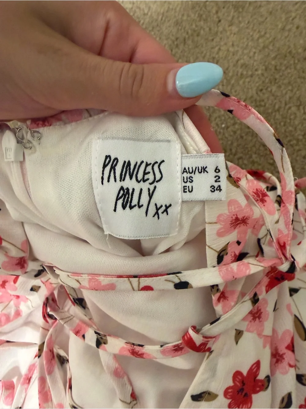 Princess Polly Floral One-Piece Dress in White with Pink & Red Flowers
